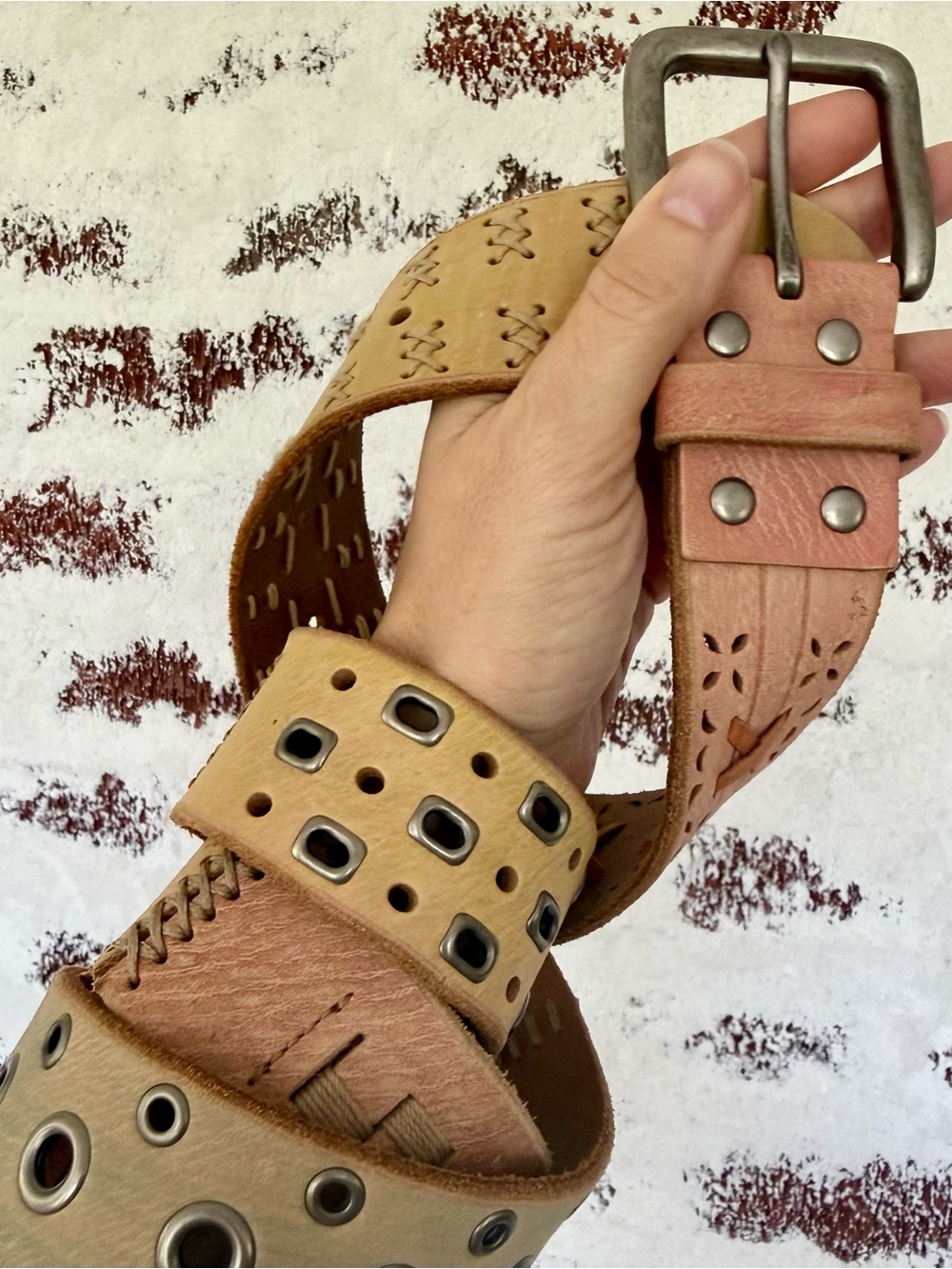 Fossil RARE Multi Color Leather Studded Embroidered Belt